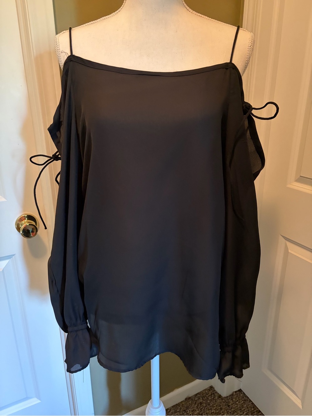 Black Cold-Shoulder Sheer Blouse